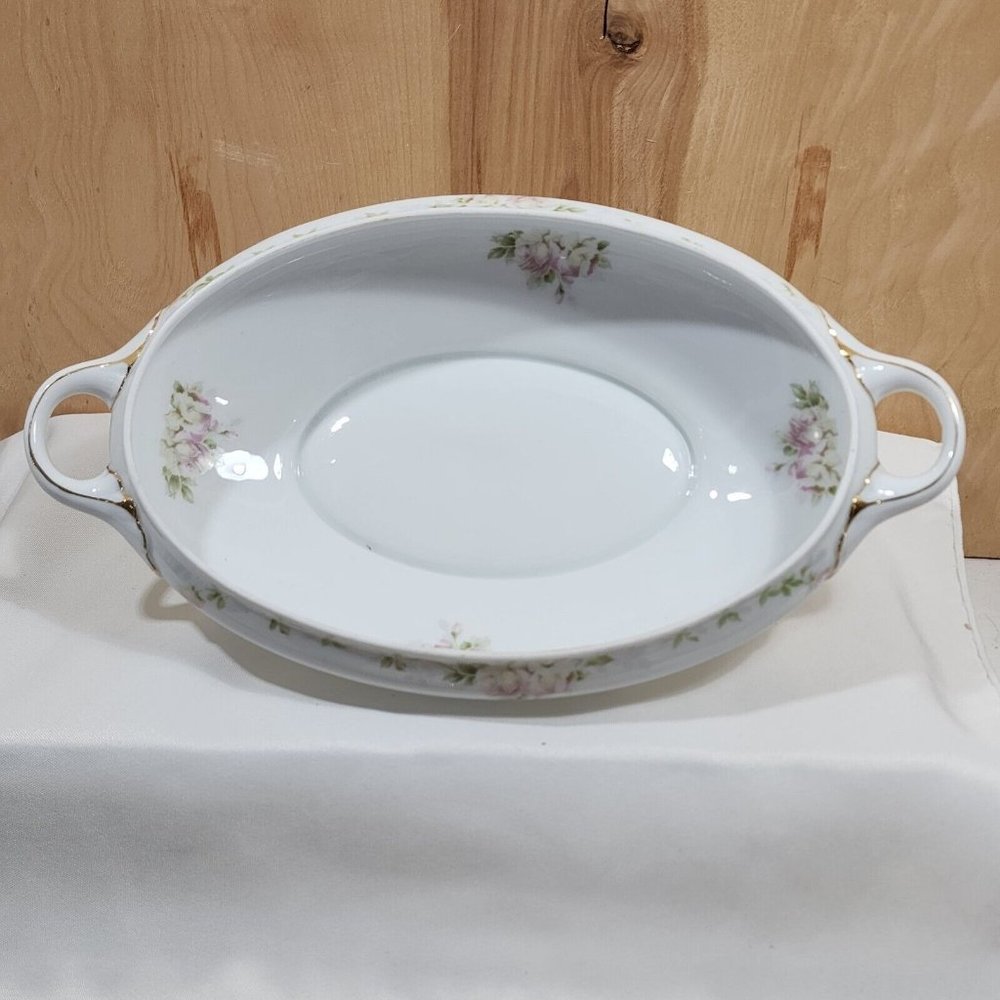 Rosenthal Bavaria Pink Roses Oval Serving Bowl 13.25" handles Donatello 1930s an